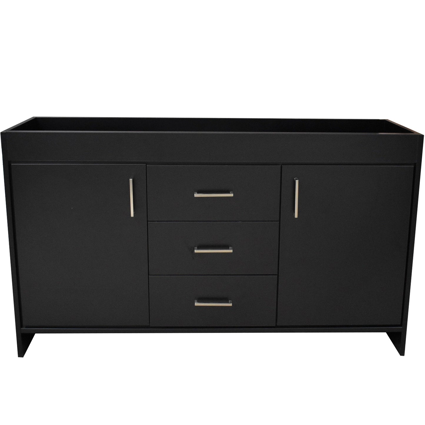 Volpa USA Rio 60" Black Freestanding Modern Bathroom Vanity For Double Sinks With Brushed Nickel Handles