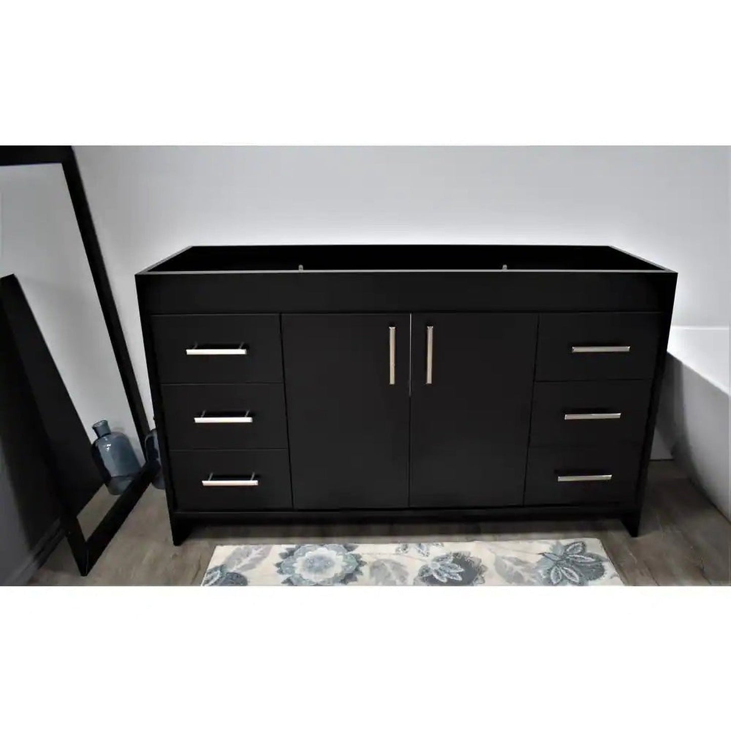 Volpa USA Rio 60" Black Freestanding Modern Bathroom Vanity For Single Sink With Brushed Nickel Handles