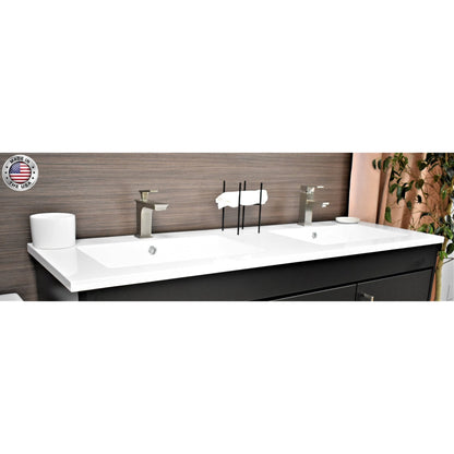 Volpa USA Rio 60" Black Freestanding Modern Bathroom Vanity With Integrated Acrylic Double Sink Top and Brushed Nickel Handles