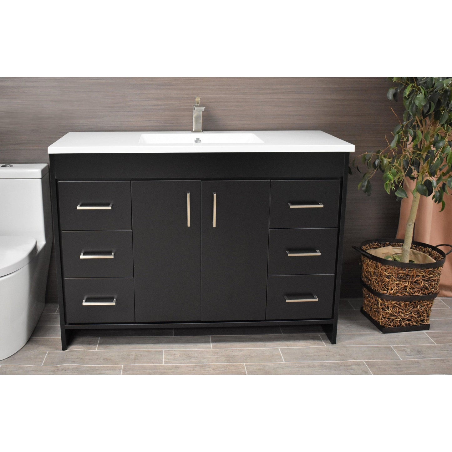 Volpa USA Rio 60" Black Freestanding Modern Bathroom Vanity With Integrated Acrylic Single Sink Top and Brushed Nickel Handles