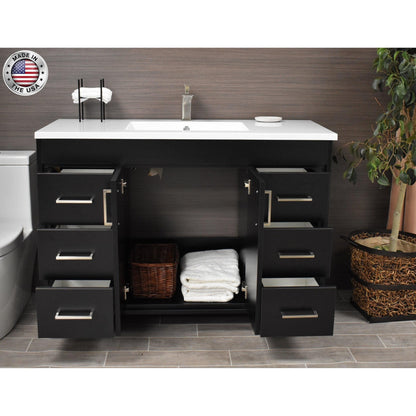 Volpa USA Rio 60" Black Freestanding Modern Bathroom Vanity With Integrated Acrylic Single Sink Top and Brushed Nickel Handles