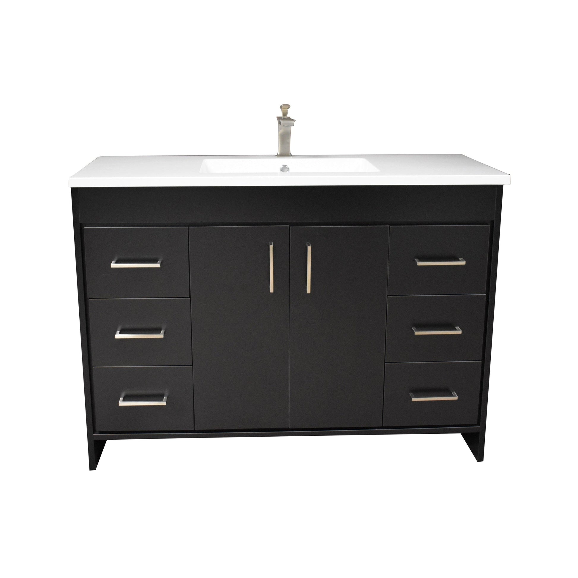 Volpa USA Rio 60" Black Freestanding Modern Bathroom Vanity With Integrated Acrylic Single Sink Top and Brushed Nickel Handles