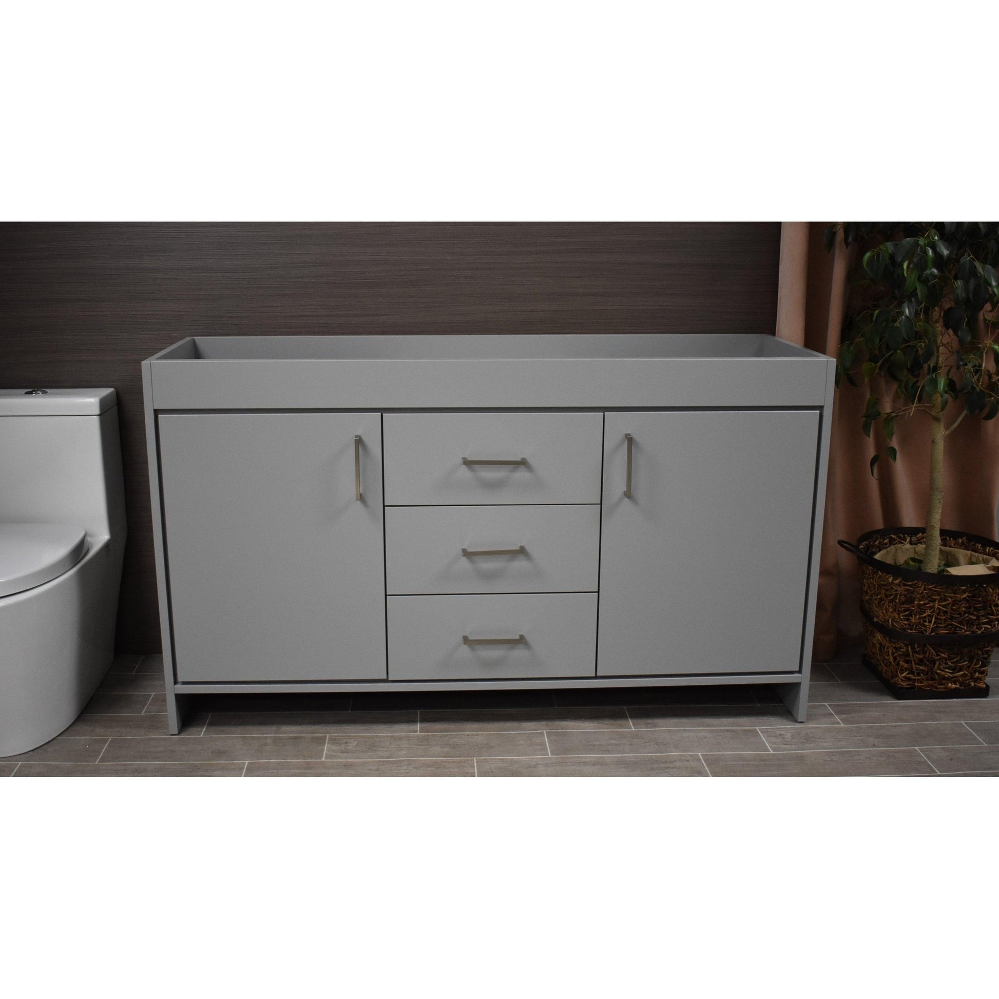 Volpa USA Rio 60" Gray Freestanding Modern Bathroom Vanity For Double Sinks With Brushed Nickel Handles