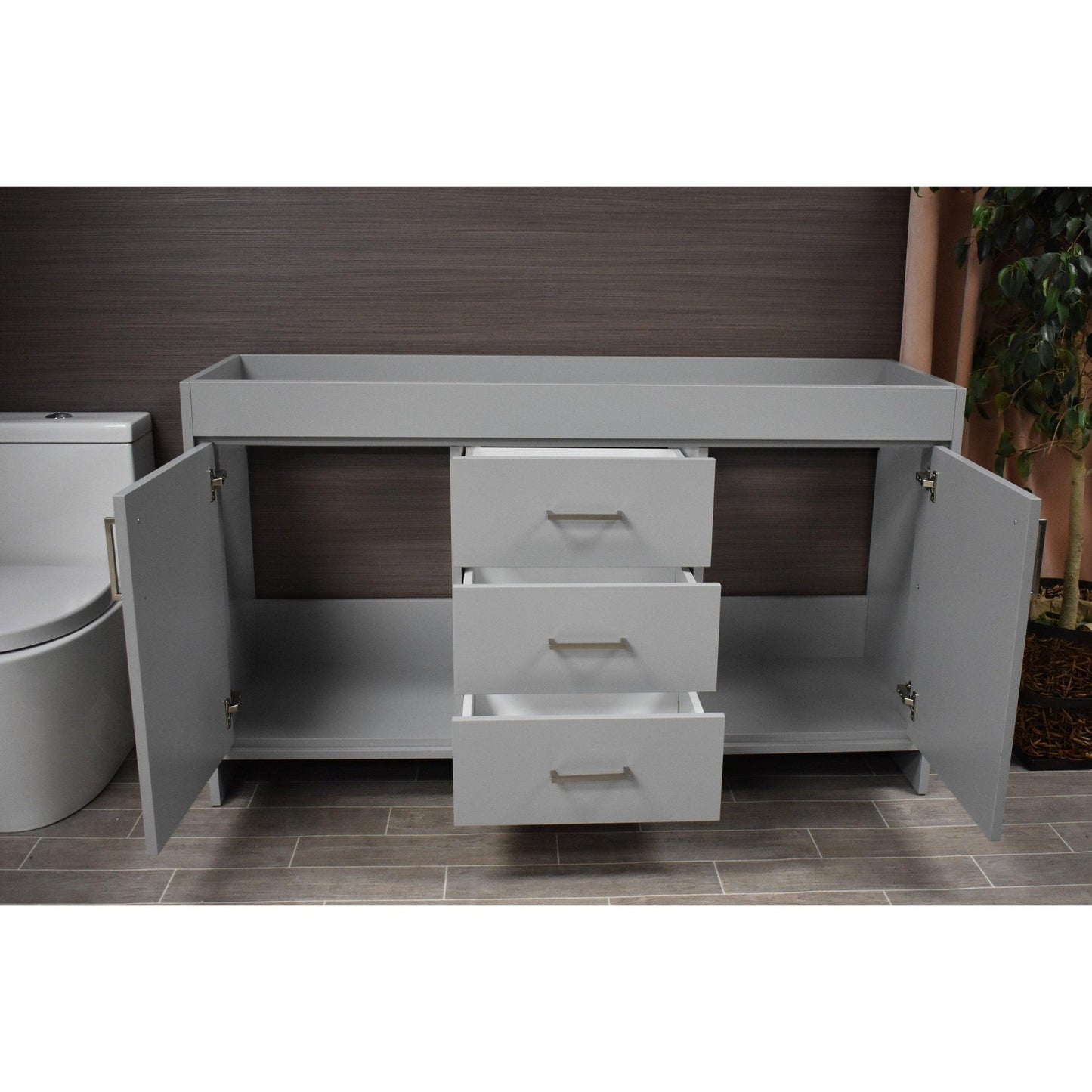 Volpa USA Rio 60" Gray Freestanding Modern Bathroom Vanity For Double Sinks With Brushed Nickel Handles