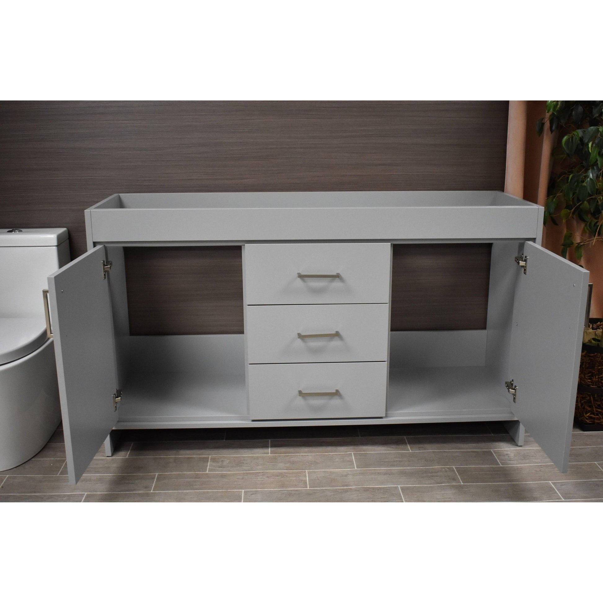 Volpa USA Rio 60" Gray Freestanding Modern Bathroom Vanity For Double Sinks With Brushed Nickel Handles