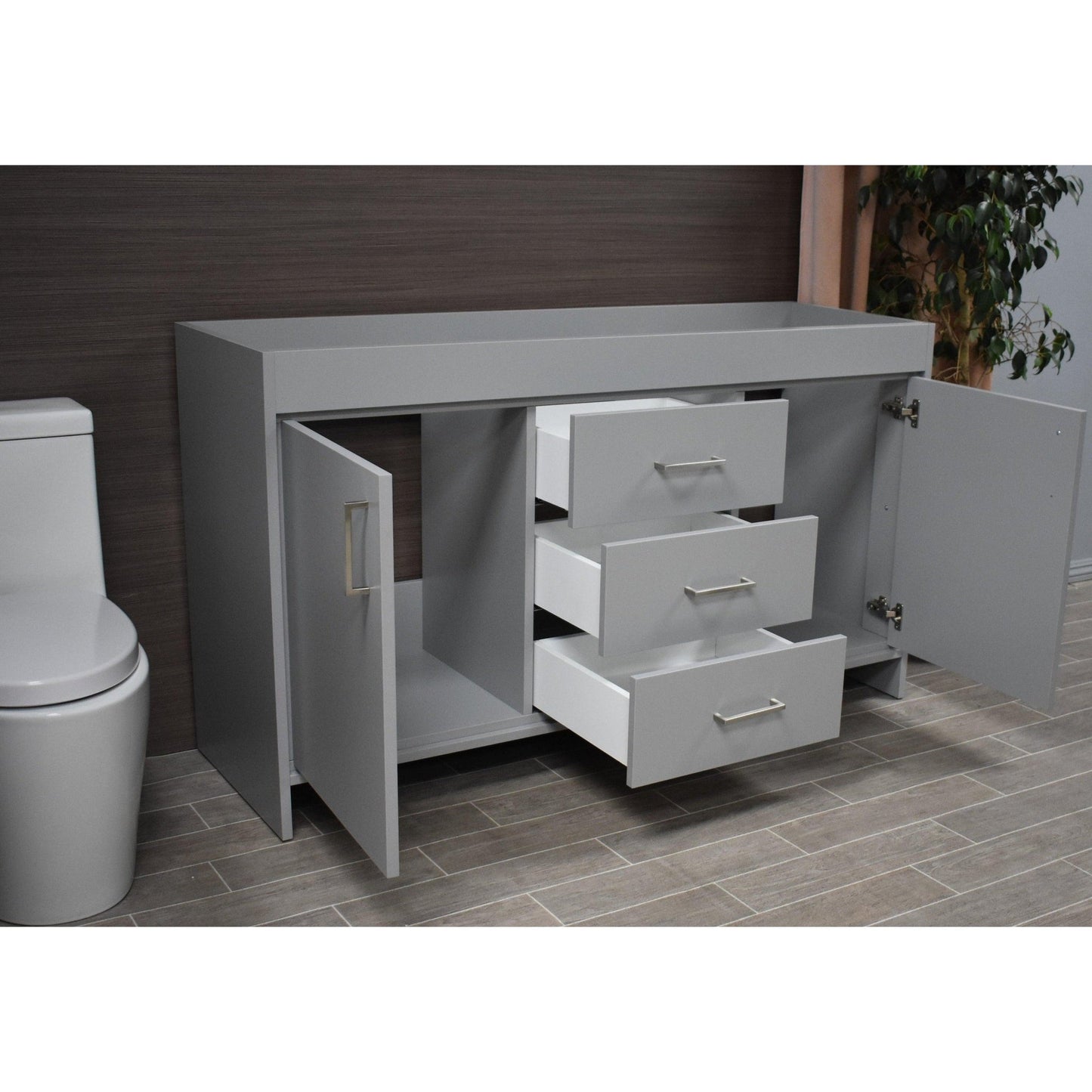 Volpa USA Rio 60" Gray Freestanding Modern Bathroom Vanity For Double Sinks With Brushed Nickel Handles