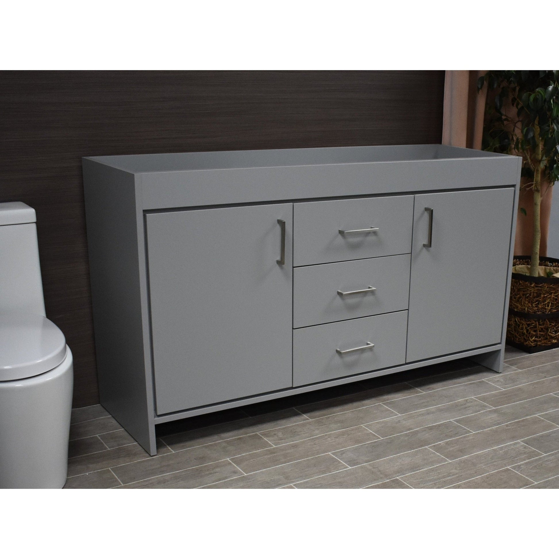 Volpa USA Rio 60" Gray Freestanding Modern Bathroom Vanity For Double Sinks With Brushed Nickel Handles