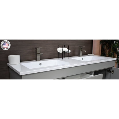 Volpa USA Rio 60" Gray Freestanding Modern Bathroom Vanity With Integrated Acrylic Double Sink Top and Brushed Nickel Handles