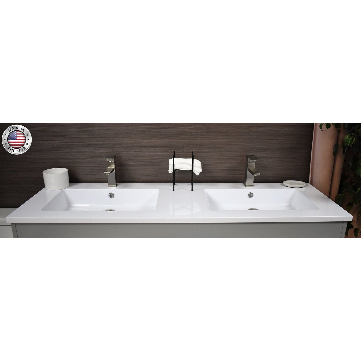 Volpa USA Rio 60" Gray Freestanding Modern Bathroom Vanity With Integrated Acrylic Double Sink Top and Brushed Nickel Handles