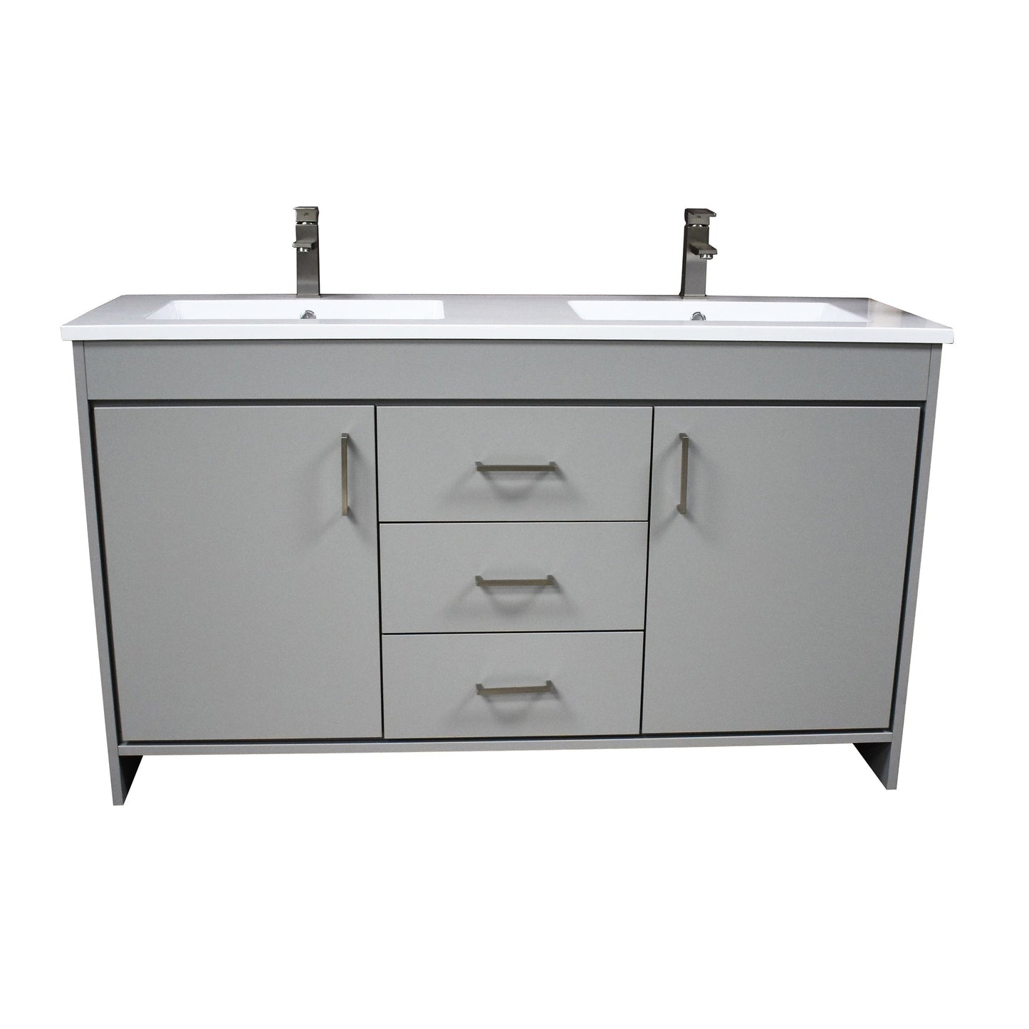 Volpa USA Rio 60" Gray Freestanding Modern Bathroom Vanity With Integrated Acrylic Double Sink Top and Brushed Nickel Handles