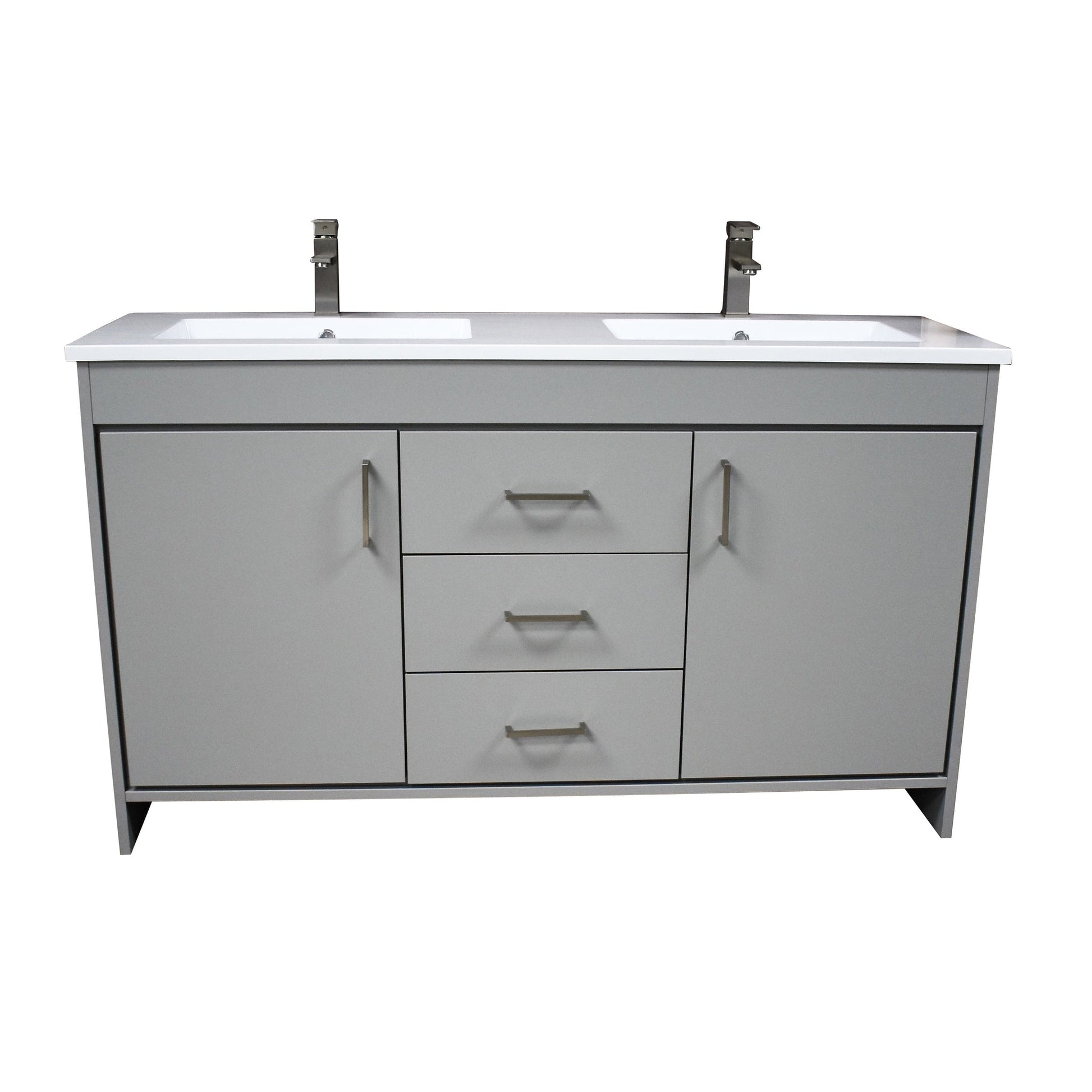 Volpa USA Rio 60" Gray Freestanding Modern Bathroom Vanity With Integrated Acrylic Double Sink Top and Brushed Nickel Handles