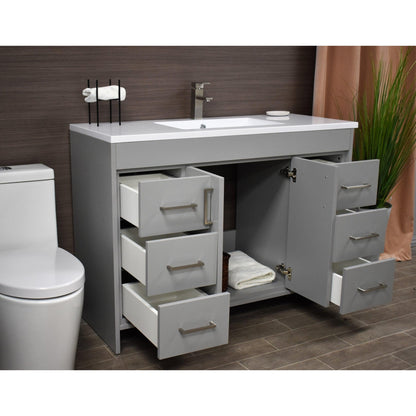 Volpa USA Rio 60" Gray Freestanding Modern Bathroom Vanity With Integrated Acrylic Single Sink Top and Brushed Nickel Handles