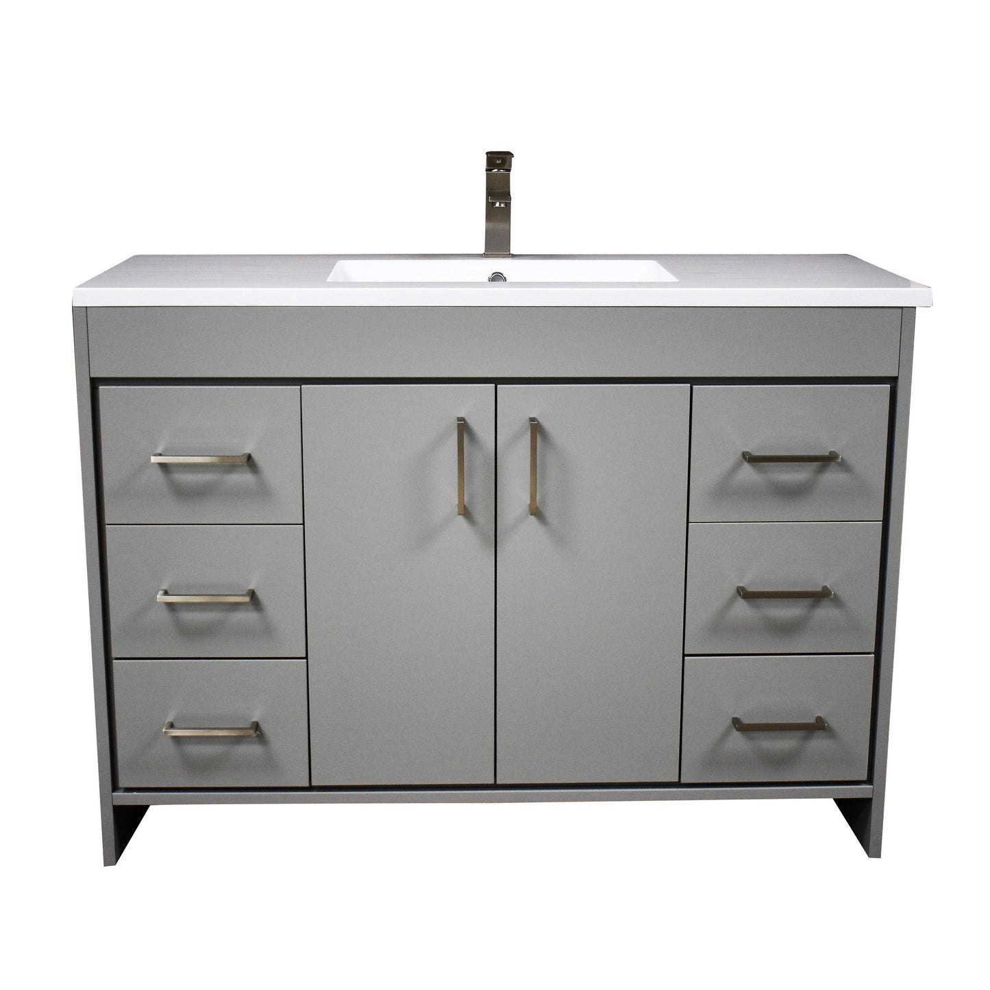 Volpa USA Rio 60" Gray Freestanding Modern Bathroom Vanity With Integrated Acrylic Single Sink Top and Brushed Nickel Handles