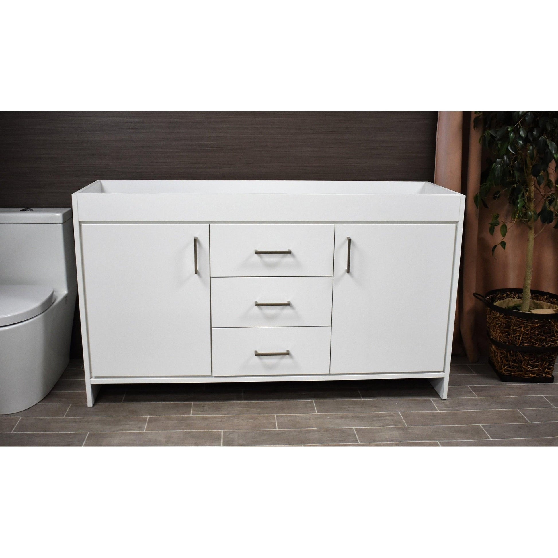 Volpa USA Rio 60" White Freestanding Modern Bathroom Vanity For Double Sinks With Brushed Nickel Handles
