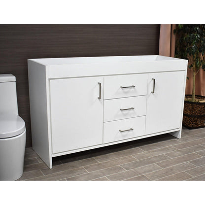 Volpa USA Rio 60" White Freestanding Modern Bathroom Vanity For Double Sinks With Brushed Nickel Handles