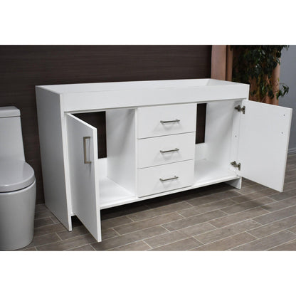 Volpa USA Rio 60" White Freestanding Modern Bathroom Vanity For Double Sinks With Brushed Nickel Handles