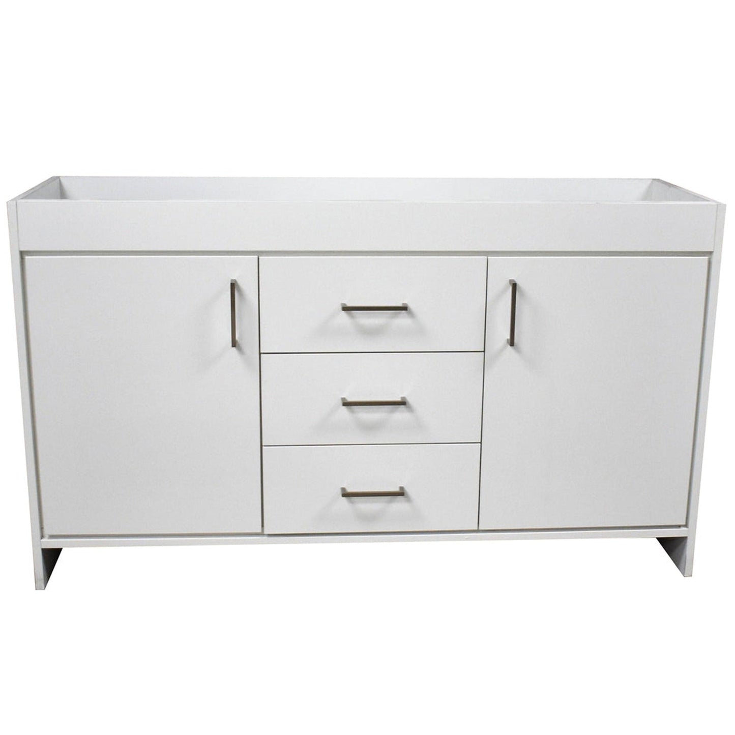 Volpa USA Rio 60" White Freestanding Modern Bathroom Vanity For Double Sinks With Brushed Nickel Handles