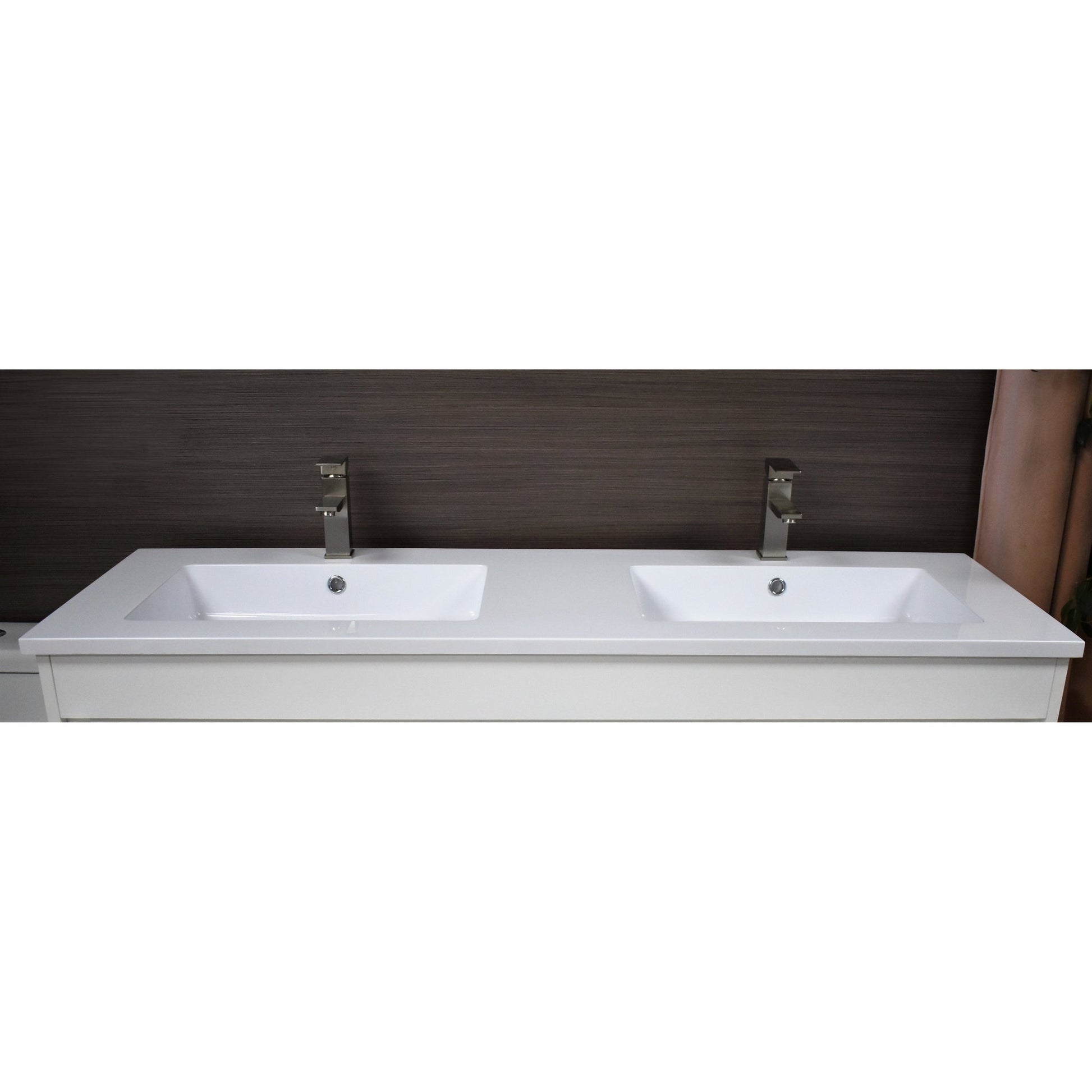 Volpa USA Rio 60" White Freestanding Modern Bathroom Vanity With Integrated Acrylic Double Sink Top and Brushed Nickel Handles