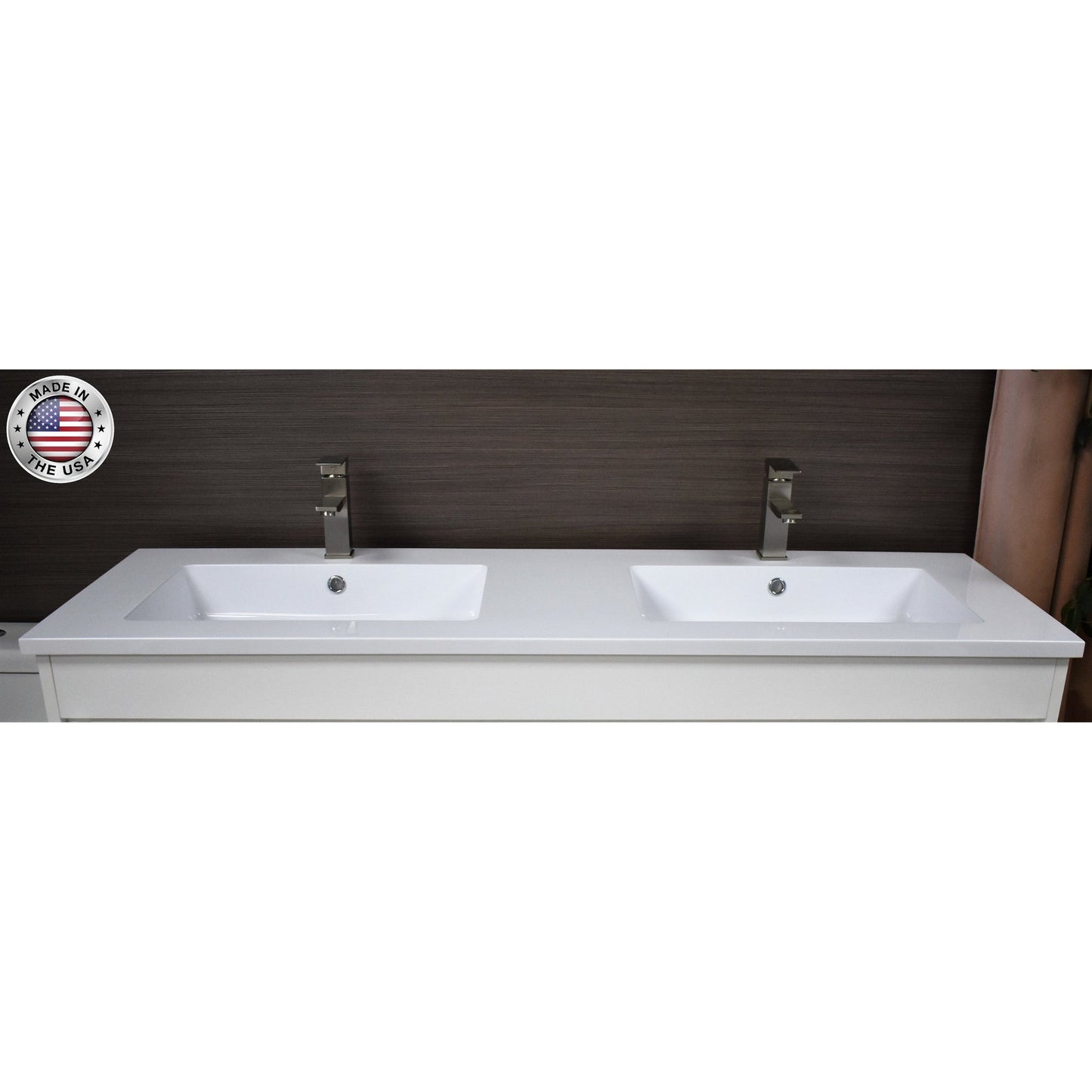 Volpa USA Rio 60" White Freestanding Modern Bathroom Vanity With Integrated Acrylic Double Sink Top and Brushed Nickel Handles