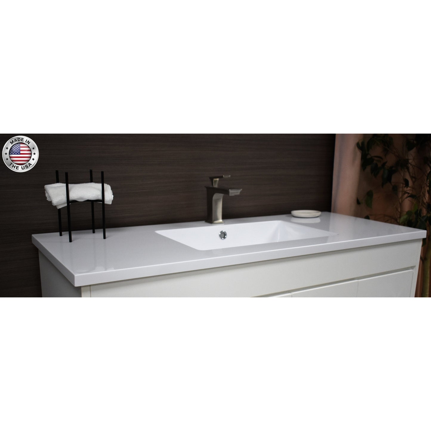 Volpa USA Rio 60" White Freestanding Modern Bathroom Vanity With Integrated Acrylic Single Sink Top and Brushed Nickel Handles