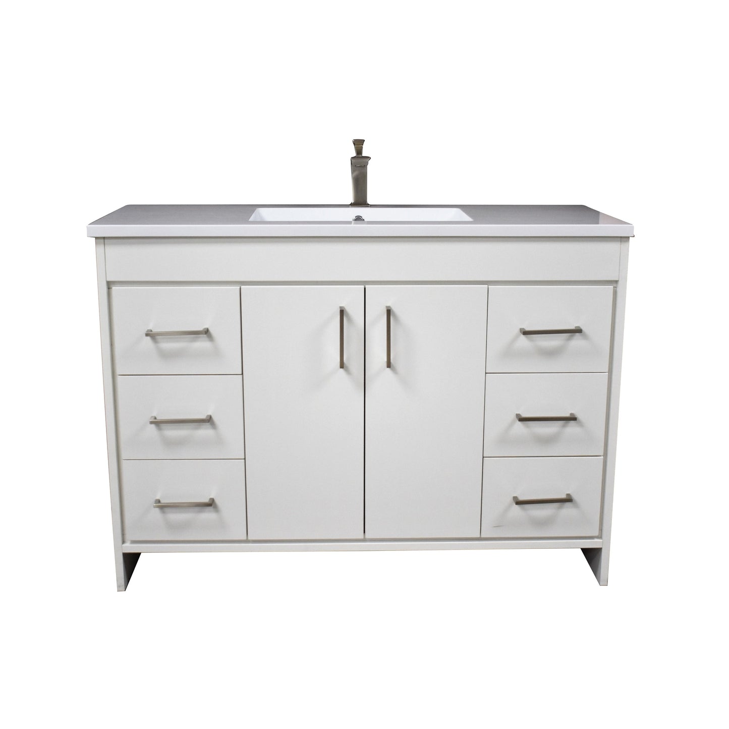 Volpa USA Rio 60" White Freestanding Modern Bathroom Vanity With Integrated Acrylic Single Sink Top and Brushed Nickel Handles