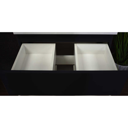 Volpa USA Salt 24" x 18" Black Wall-Mounted Floating Bathroom Vanity With Drawers, Integrated Porcelain Ceramic Top and Ceramic Sink