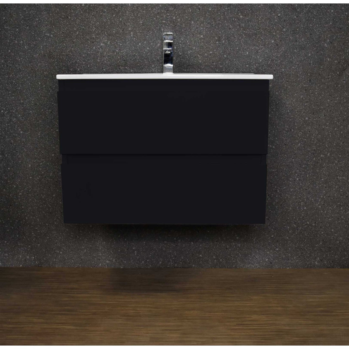 Volpa USA Salt 24" x 18" Black Wall-Mounted Floating Bathroom Vanity With Drawers, Integrated Porcelain Ceramic Top and Ceramic Sink