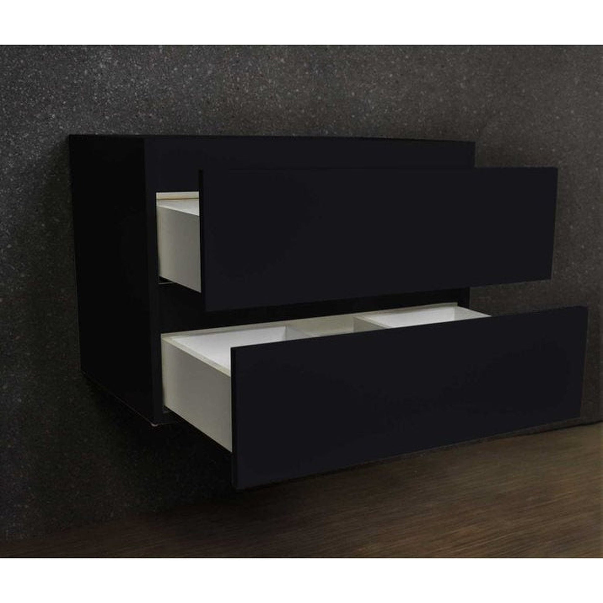 Volpa USA Salt 24" x 18" Glossy Black Wall-Mounted Floating Bathroom Vanity With Drawers