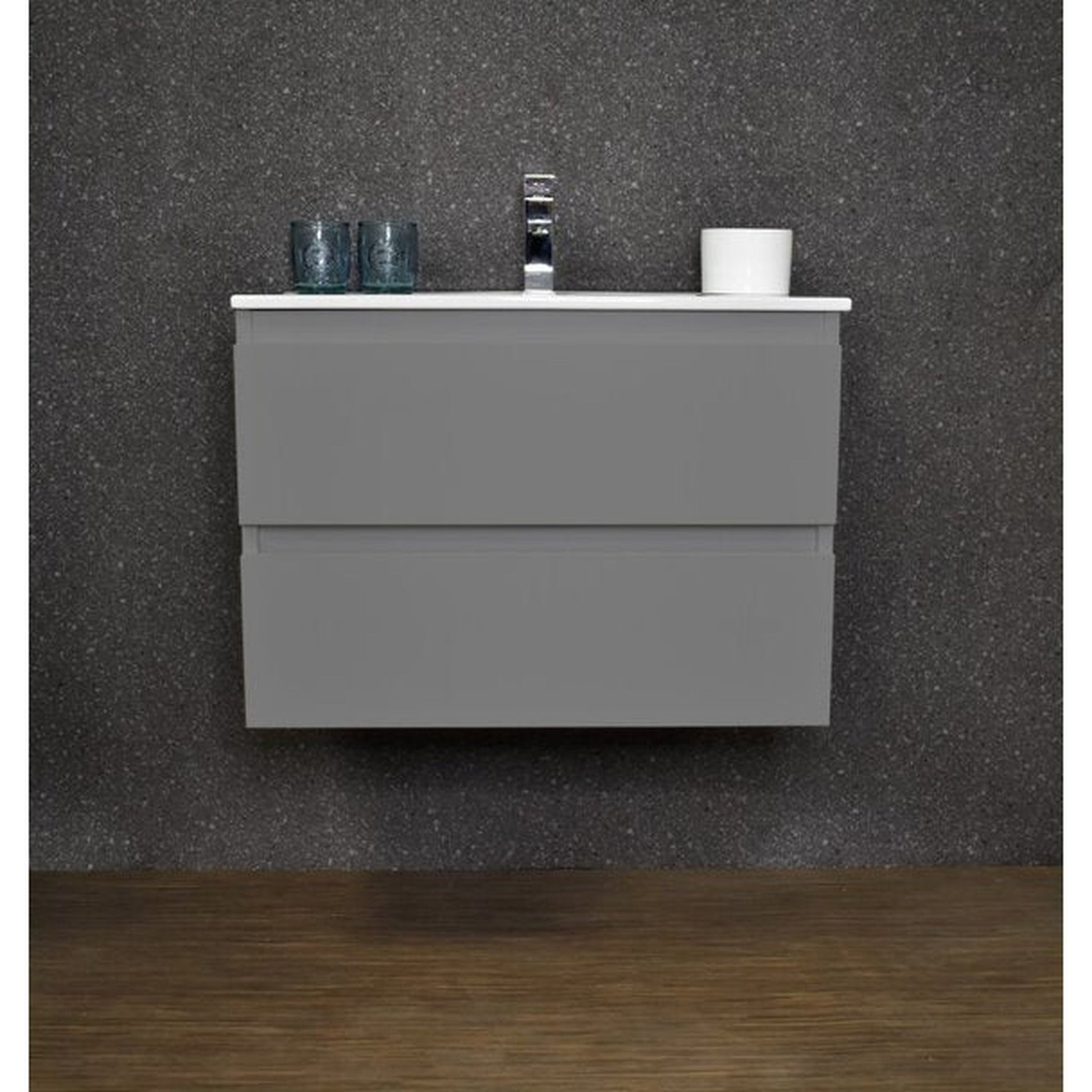 Volpa USA Salt 24" x 18" Gray Wall-Mounted Floating Bathroom Vanity With Drawers, Integrated Porcelain Ceramic Top and Integrated Ceramic Sink