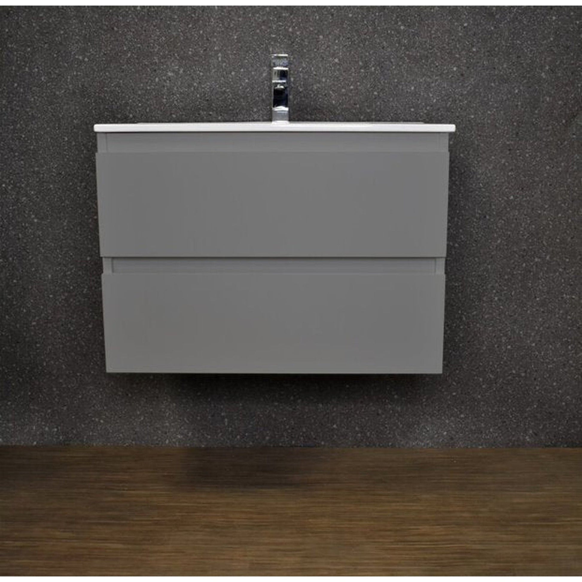 Volpa USA Salt 24" x 18" Gray Wall-Mounted Floating Bathroom Vanity With Drawers, Integrated Porcelain Ceramic Top and Integrated Ceramic Sink