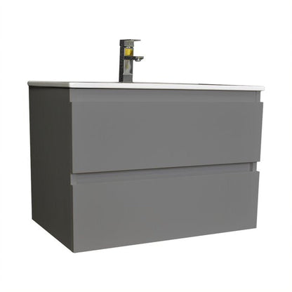 Volpa USA Salt 24" x 18" Gray Wall-Mounted Floating Bathroom Vanity With Drawers, Integrated Porcelain Ceramic Top and Integrated Ceramic Sink