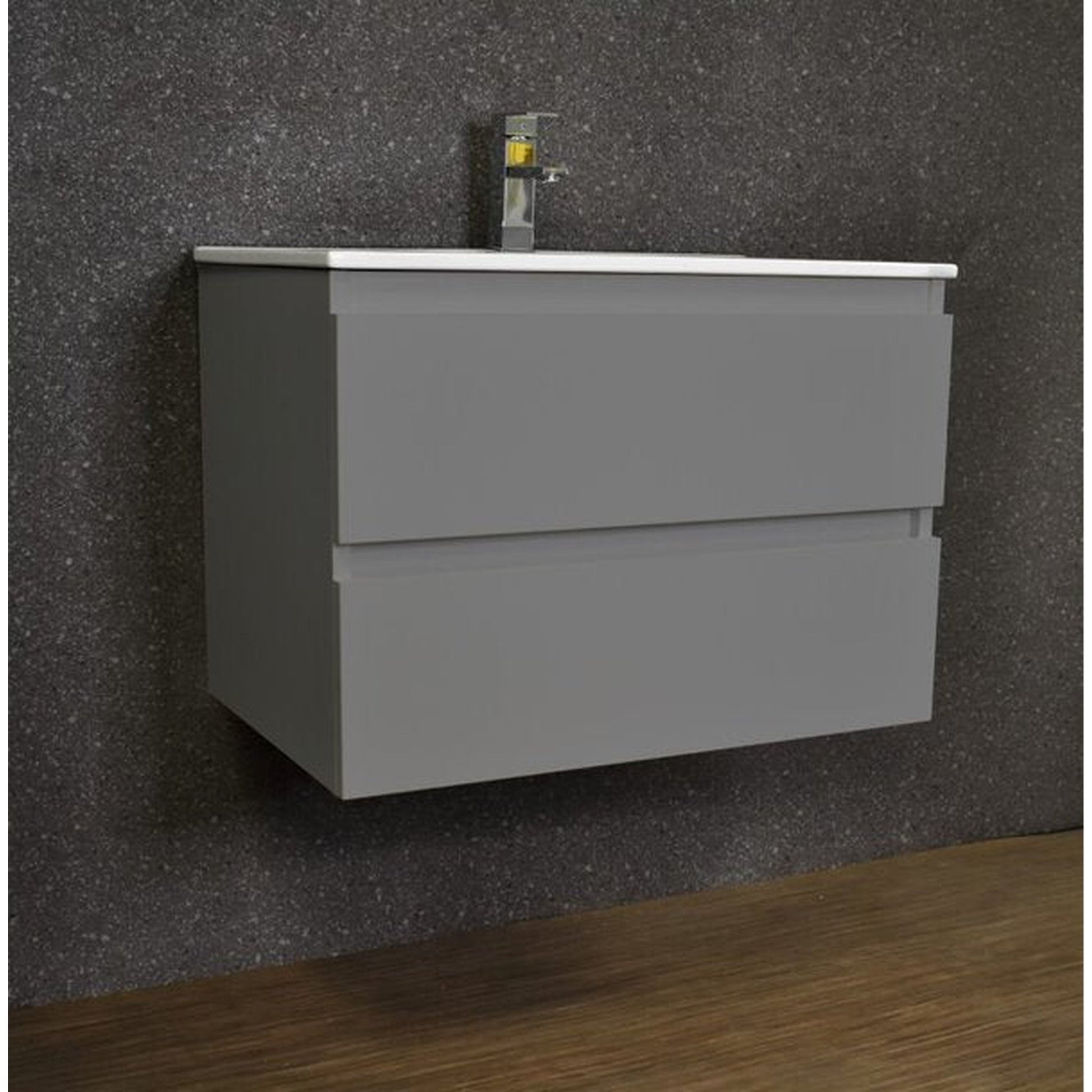 Volpa USA Salt 24" x 18" Gray Wall-Mounted Floating Bathroom Vanity With Drawers, Integrated Porcelain Ceramic Top and Integrated Ceramic Sink