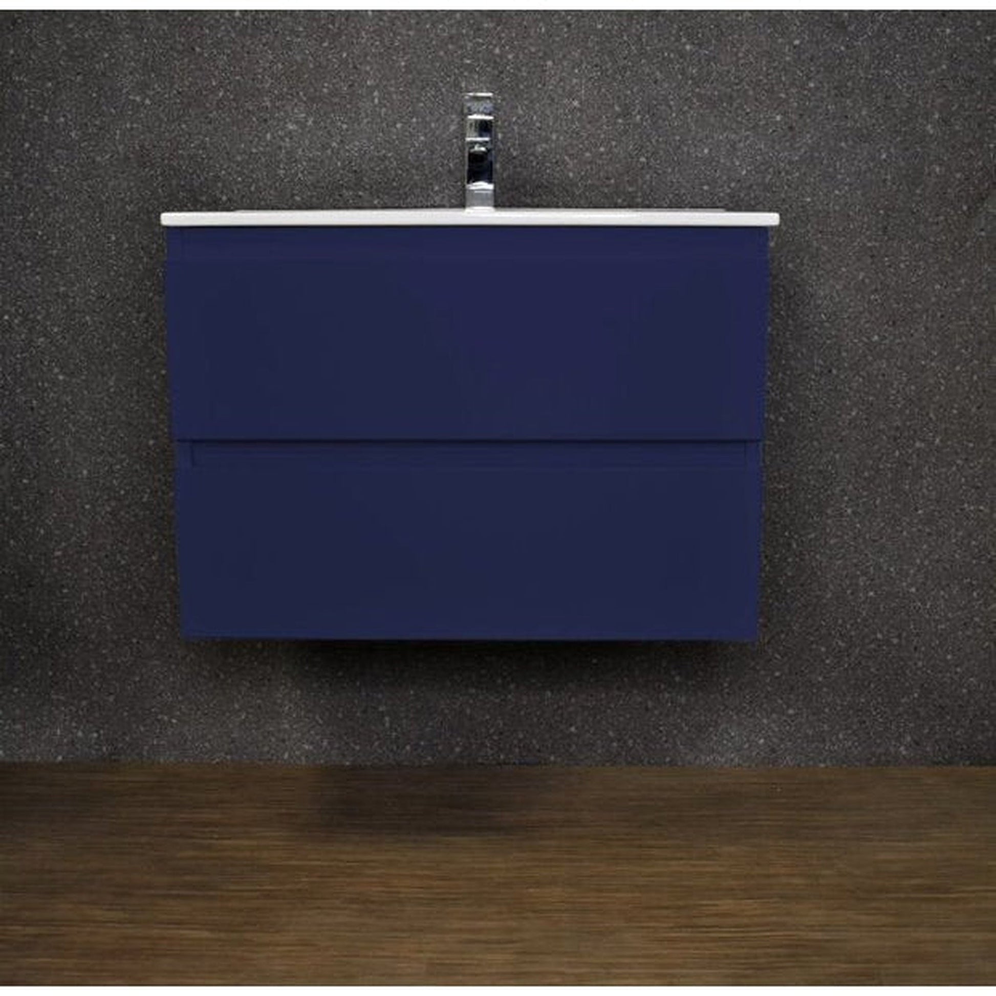 Volpa USA Salt 24" x 18" Navy Wall-Mounted Floating Bathroom Vanity With Drawers, Integrated Porcelain Ceramic Top and Integrated Ceramic Sink