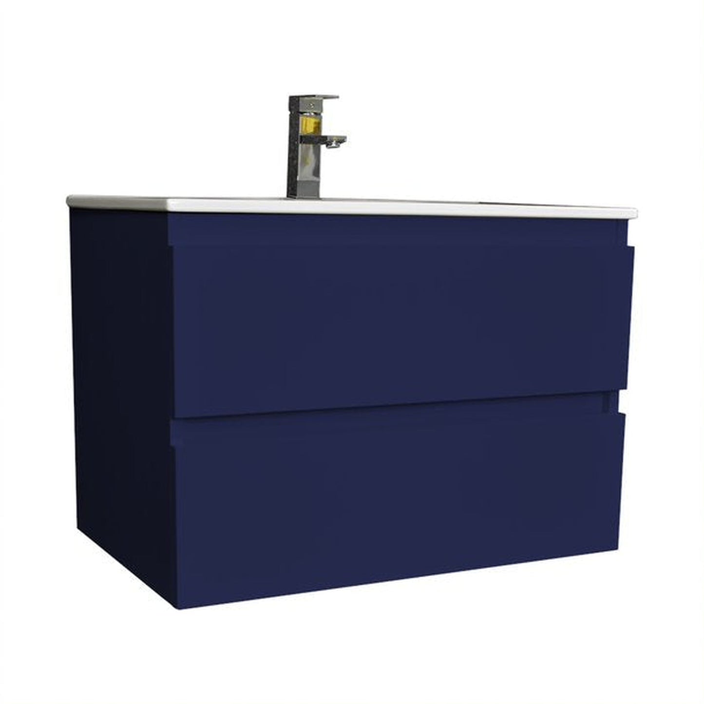 Volpa USA Salt 24" x 18" Navy Wall-Mounted Floating Bathroom Vanity With Drawers, Integrated Porcelain Ceramic Top and Integrated Ceramic Sink