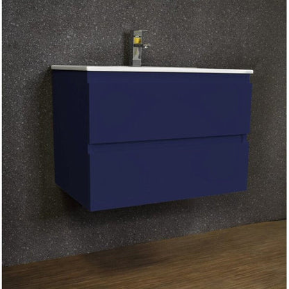 Volpa USA Salt 24" x 18" Navy Wall-Mounted Floating Bathroom Vanity With Drawers, Integrated Porcelain Ceramic Top and Integrated Ceramic Sink