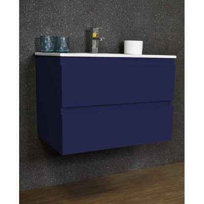 Volpa USA Salt 24" x 18" Navy Wall-Mounted Floating Bathroom Vanity With Drawers, Integrated Porcelain Ceramic Top and Integrated Ceramic Sink