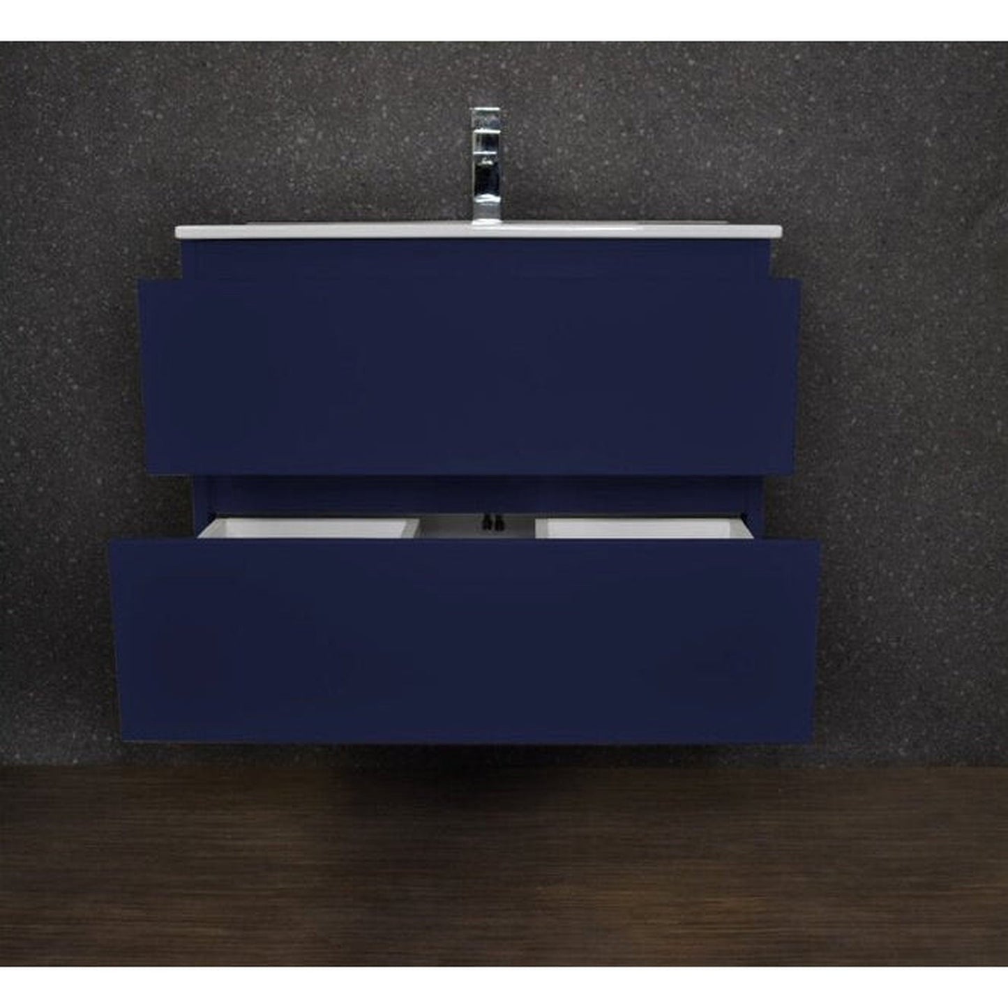 Volpa USA Salt 24" x 18" Navy Wall-Mounted Floating Bathroom Vanity With Drawers, Integrated Porcelain Ceramic Top and Integrated Ceramic Sink