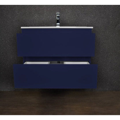 Volpa USA Salt 24" x 18" Navy Wall-Mounted Floating Bathroom Vanity With Drawers, Integrated Porcelain Ceramic Top and Integrated Ceramic Sink