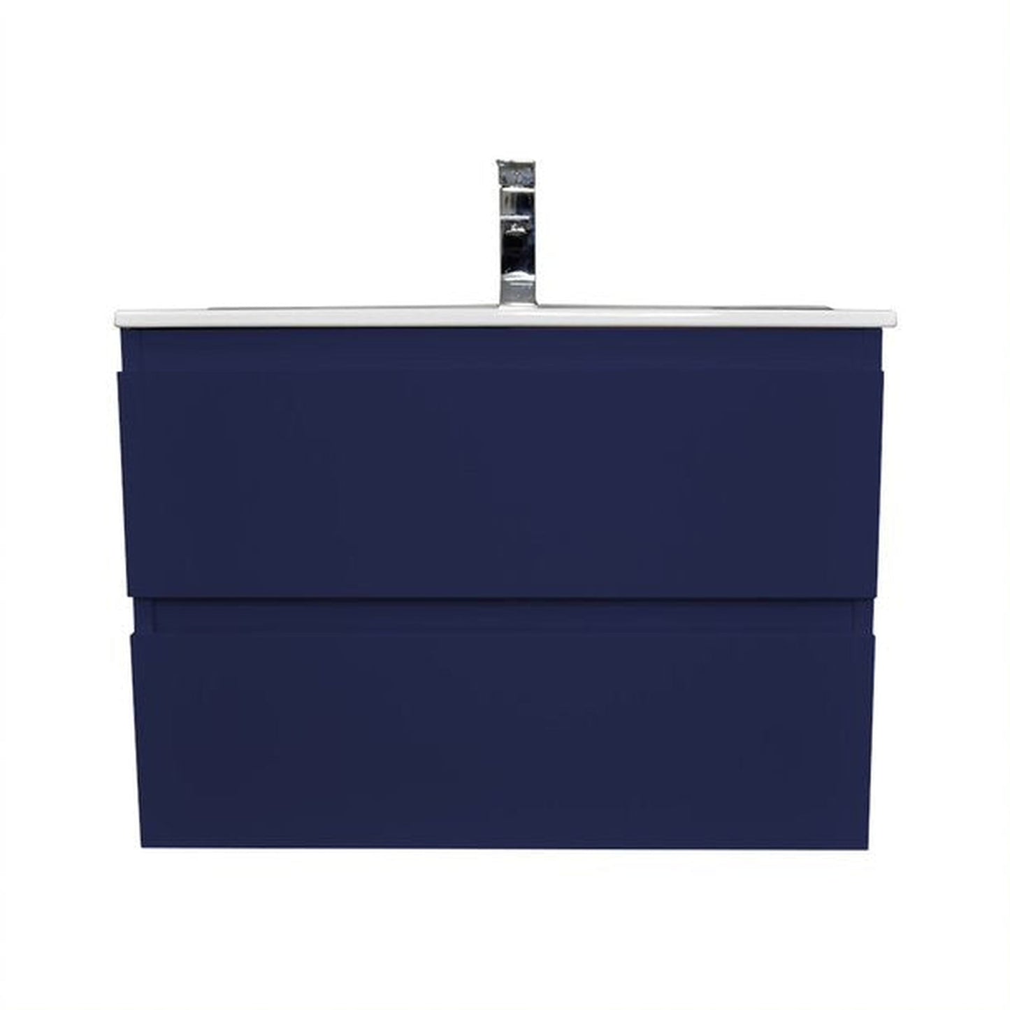 Volpa USA Salt 24" x 18" Navy Wall-Mounted Floating Bathroom Vanity With Drawers, Integrated Porcelain Ceramic Top and Integrated Ceramic Sink