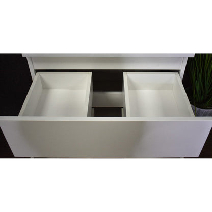 Volpa USA Salt 24" x 18" White Wall-Mounted Floating Bathroom Vanity With Drawers, Integrated Porcelain Ceramic Top and Ceramic Sink