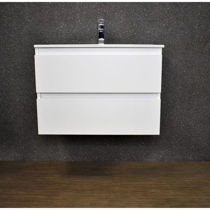 Volpa USA Salt 24" x 18" White Wall-Mounted Floating Bathroom Vanity With Drawers, Integrated Porcelain Ceramic Top and Ceramic Sink