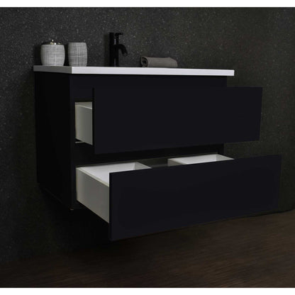 Volpa USA Salt 24" x 20" Black Wall-Mounted Floating Bathroom Vanity With Drawers, Acrylic Top and Integrated Acrylic Sink