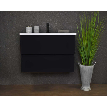 Volpa USA Salt 24" x 20" Black Wall-Mounted Floating Bathroom Vanity With Drawers, Acrylic Top and Integrated Acrylic Sink