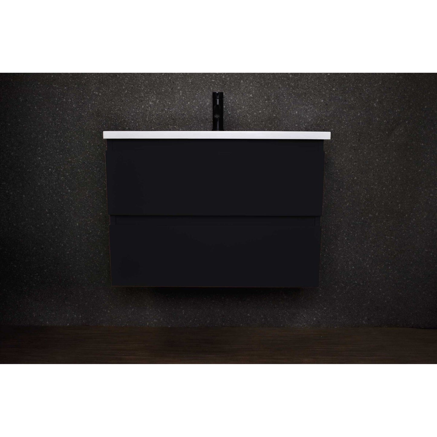 Volpa USA Salt 24" x 20" Black Wall-Mounted Floating Bathroom Vanity With Drawers, Acrylic Top and Integrated Acrylic Sink