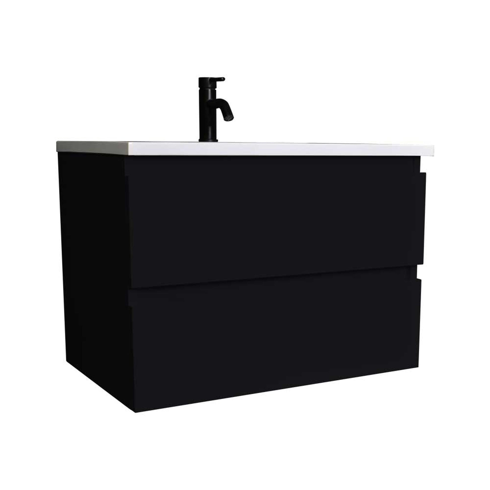 Volpa USA Salt 24" x 20" Black Wall-Mounted Floating Bathroom Vanity With Drawers, Acrylic Top and Integrated Acrylic Sink