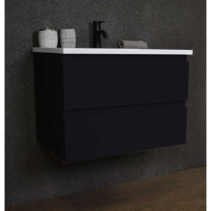 Volpa USA Salt 24" x 20" Black Wall-Mounted Floating Bathroom Vanity With Drawers, Acrylic Top and Integrated Acrylic Sink