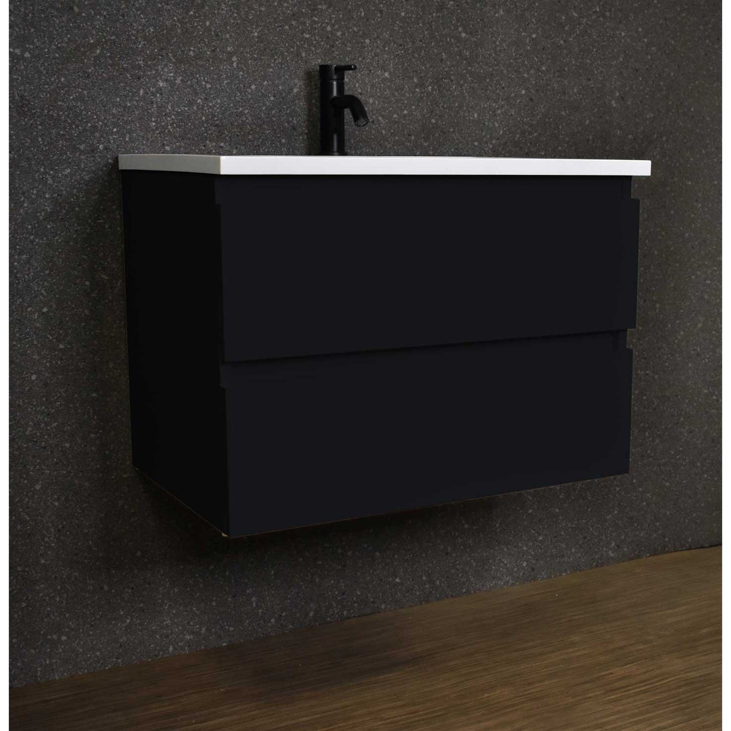 Volpa USA Salt 24" x 20" Black Wall-Mounted Floating Bathroom Vanity With Drawers, Acrylic Top and Integrated Acrylic Sink