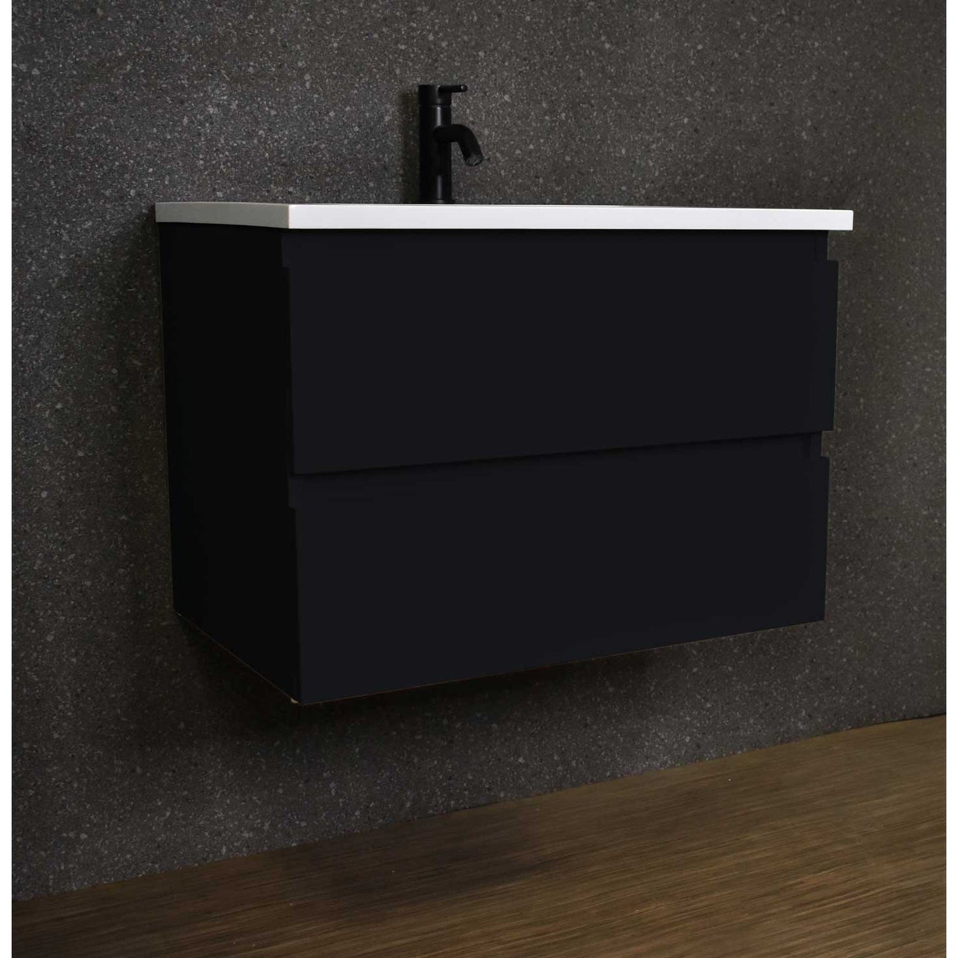 Volpa USA Salt 24" x 20" Black Wall-Mounted Floating Bathroom Vanity With Drawers, Acrylic Top and Integrated Acrylic Sink