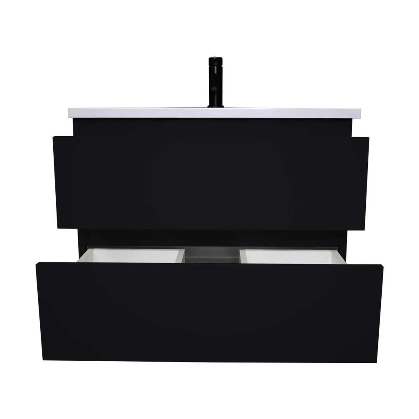 Volpa USA Salt 24" x 20" Black Wall-Mounted Floating Bathroom Vanity With Drawers, Acrylic Top and Integrated Acrylic Sink