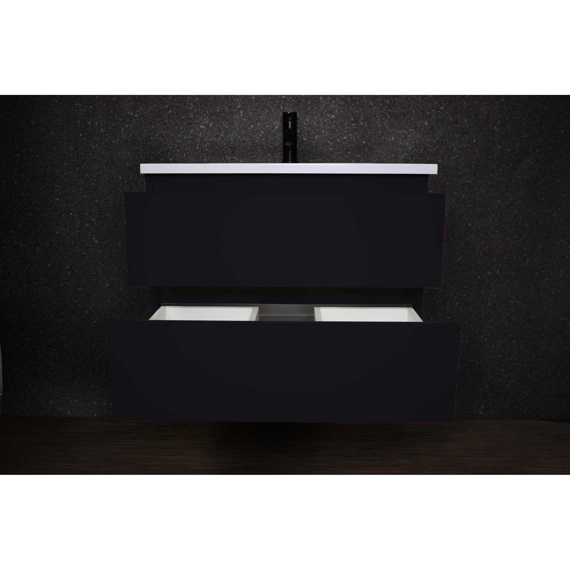 Volpa USA Salt 24" x 20" Black Wall-Mounted Floating Bathroom Vanity With Drawers, Acrylic Top and Integrated Acrylic Sink